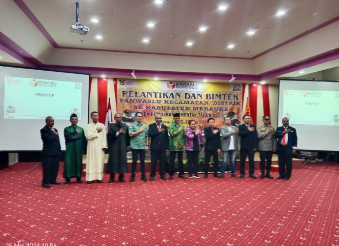 Pelantikan Panitia Pengawas Kecamatan/Distrik Se-Papua Selatan Dalam Menghadapi Pilkada 2024